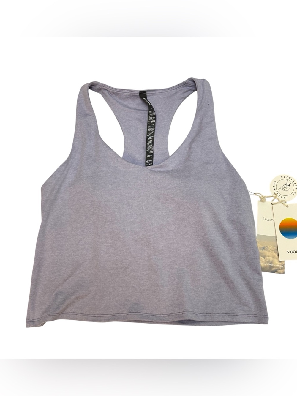 Vuori Halo Performance Crop 2.0 Lavender Mist Heather Tank Top Size XL NWT